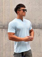 Camiseta Deportiva Para Hombre V-Neck Manga Corta Verano Fitness Collar Erguido Algodón Moda Ropa De Entrenamiento Base - details 10