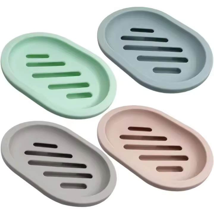 piezas de jabonera para ducha, caja de jabón, soporte para guardar jabón con drenaje para encimera de baño, ducha, mantiene el jabón seco y limpio, gris, azul, rosa, verde - 1