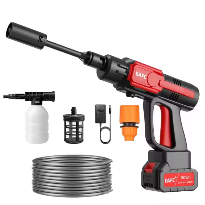 Pistola de agua de alta presión inalámbrica de 100 bar, 21V, pistola pulverizadora para limpieza de jardín y coche, generador de espuma, herramientas de limpieza para el hogar con batería de litio - 1