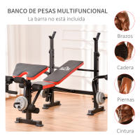 HOMCOM Banco de Pesas Multifuncional Banco de Musculación con Respaldo Ajustable Soporte de Barras Extensión de Piernas Almohadilla de Predicador Mariposa Entrenamiento en Gimnasio Oficina Negro - details 5