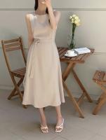 Vestido A-line Elegante Para Mujer REALEFT Sin Mangas Cuello Cuadrado Casual Largo De Verano Con Cinturones Polyester - details 4