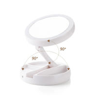Espejo De Maquillaje Con Luz LED , Espejo De Tocador Con Rotación De 360°, Plegable, Con Base De Almacenamiento Con 3 Compartimentos y Espejo de aumento - details 6