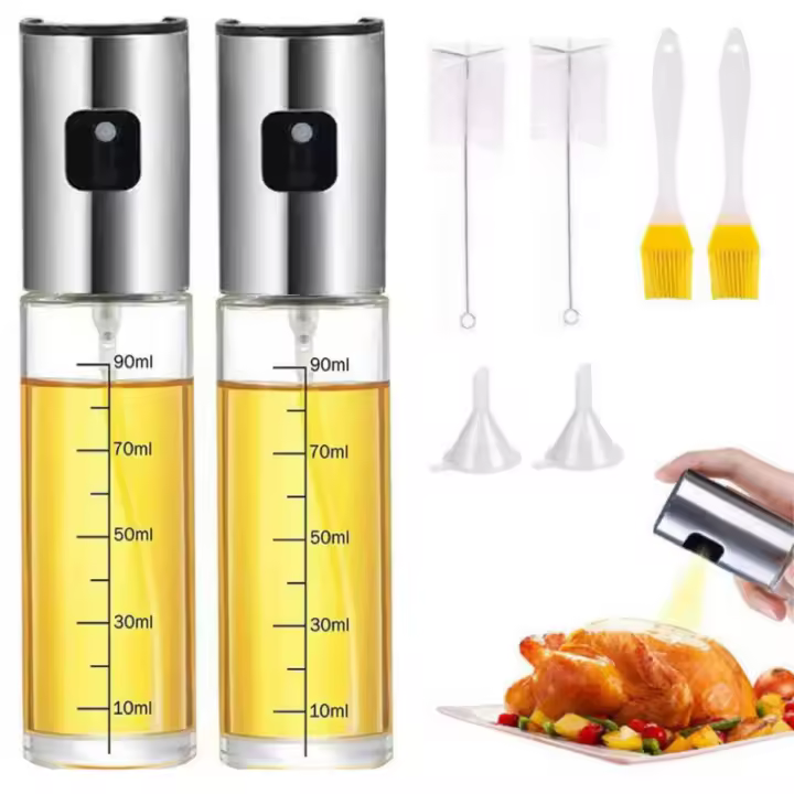 Pulverizador Aceite Spray, para Cocina, de Maple Inoxidable y Cristal,100 ml, Antigoteo, Accesorios Freidora de Aire, Dispensador, Bote, Dosificador SSITO - 1