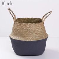 Cesta De Almacenamiento Tejida De Hierba De Mar Natural Hecha a Mano Plegable Para Ropa Y Lavandería Cesta De Paja De Resina Rattan Con Flor Bolsa De Playa - details 8