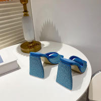 Zapatillas De Mujer Eilyken Verano Con Tacón Alto Y Diamantes Triangulares Zapatos De Baile Modernos De PU Para Fiestas - details 13