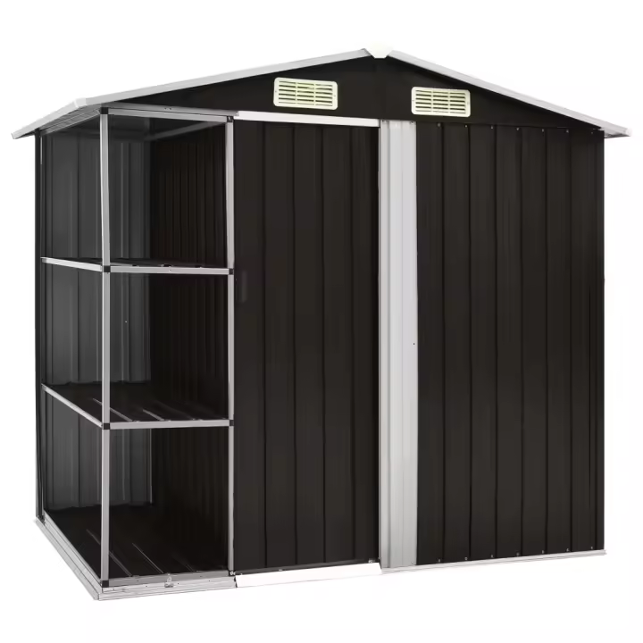 vidaXL Cobertizo de jardín con estantería hierro marrón 205x130x183 cm - 1