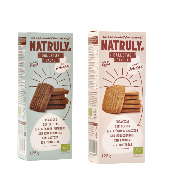 Natruly - Pack 2x, Galletas de Canela + Galletas de Cacao, BIO, 125gr X 2