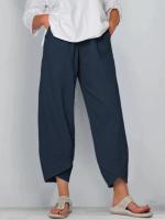 Pantalones bombachos Holgados de Lino y Algodón para Mujer, pantalón informal, Talla Grande, Verano, Fashion Irregular, informal, High Belt, elástico Belt, rectos, suelta, pantalones Cargo de Verano para Mujer - details 7