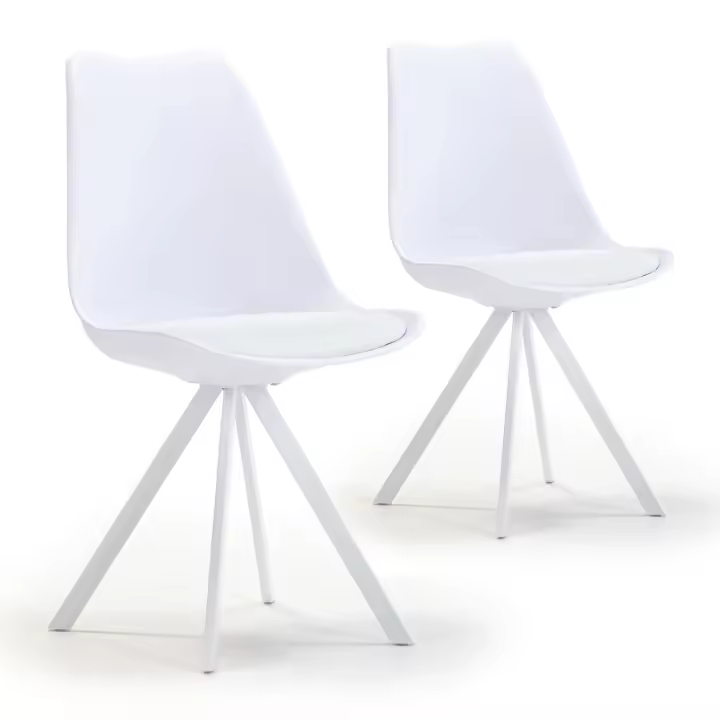 VS Venta-Stock Pack 2 Sillas Blancas Ergonómicas con Asiento Tapizado de Piel Sintética y Acolchado con Espuma - 1