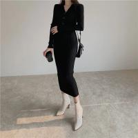 Vestido Bodycon Elegante Para Mujer Con Botones Y Cuello En V De Terciopelo Suave Manga Larga Estilo Oficina Otoño Invierno - details 40