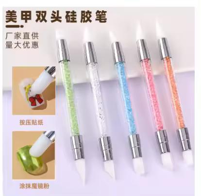 Set De 5 Pinceles De Silicona Para Arte De Uñas Con 10 Toppings Pincel De Dibujo Y Esmalte Gel UV Dual-cabeza Herramienta De Manicura Para Sculpture De Polvo Y Esmalte DIY - 1