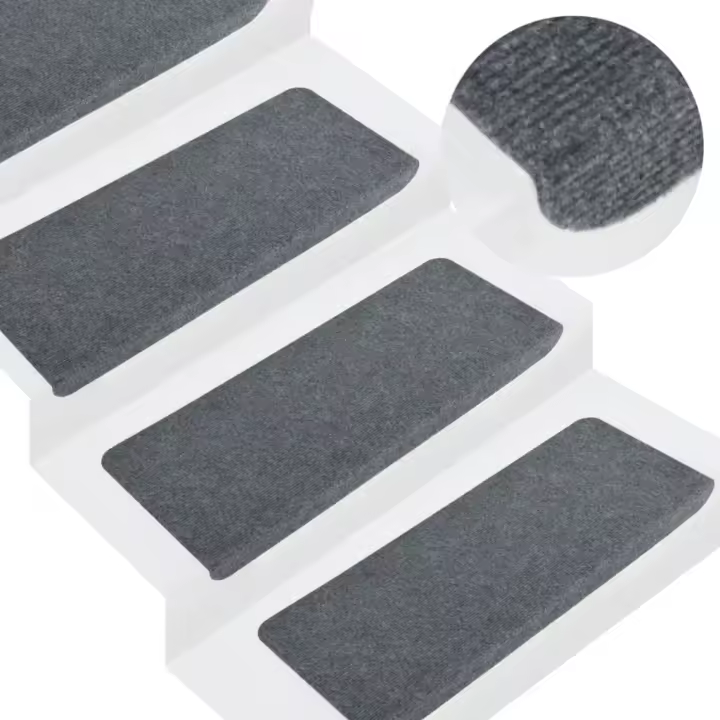 vidaXL Alfombrilla autoadhesiva de escalera 15 uds gris 65x24,5x3,5 cm - 1