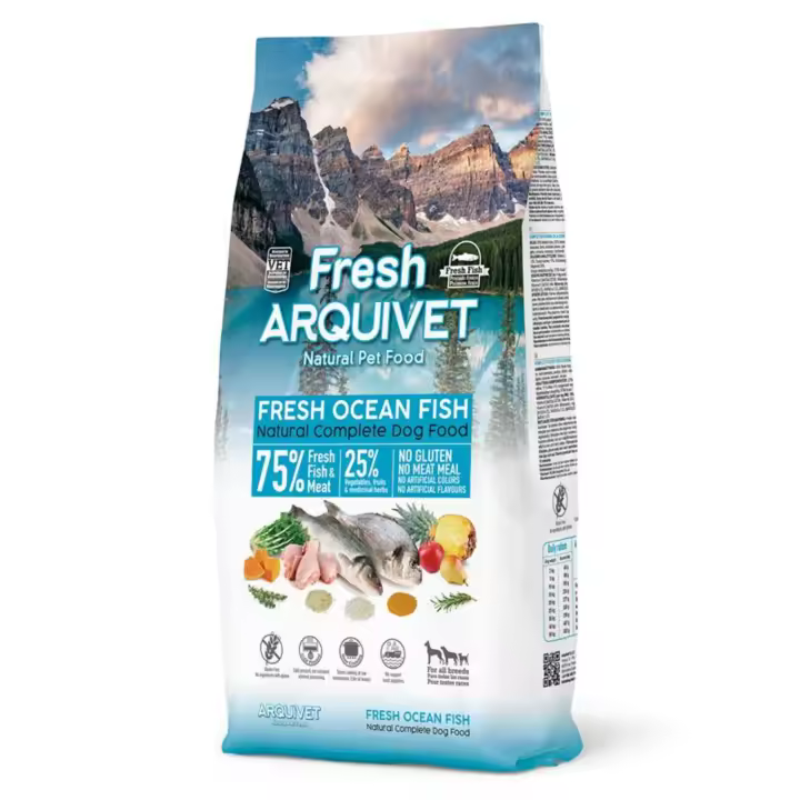 Arquivet Fresh Ocean Fish - Alimento completo semihumedo para perros adultos de todas las razas - 100gr - 2.5kg - 10kg - 55% de pescado, un 20% de pollo y un 25% de vegetales - Prensado en frio - Sin harinas carnicas - Sin Gluten - 1