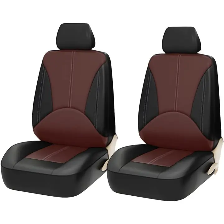 Fundas de asientos delanteros para automóviles con fundas de almohada de cabeza, dispositivos de protección de automóviles transpirables y suaves de cuero pu, fundas de cojines para automóviles impermeables y antideslizantes - 1