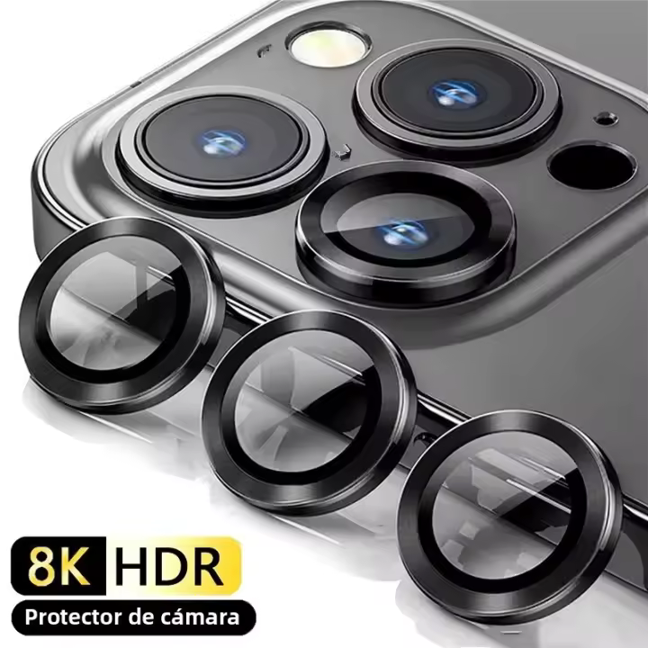 3Pcs Protector De Lente De Vidrio Para iPhone 11 12 13 14 15 pro Max Protector De Cámara Metálico Anillo Para iPhone 12 13 Mini iPhone 14 15 plus - 1