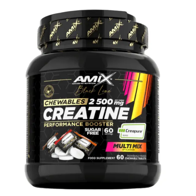 AMIX BLACK LINE - CREATINA MASTICABLE - **60 Chicles** Experimenta la potencia de la Creatina Creapure® Black Line, formulada para quienes desean optimizar su rendimiento en entrenamientos exigentes - 1