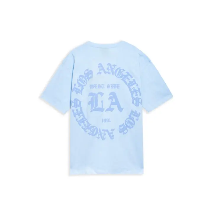Camiseta Area Zero Celeste Los Angeles Flocked Logo Oversized Tee - 1
