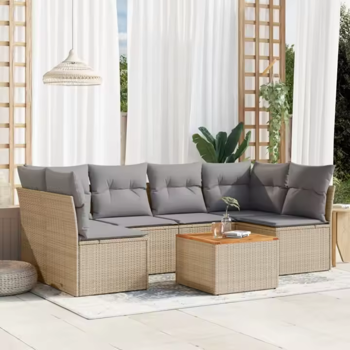 vidaXL Set sofás de jardín 7 piezas y cojines ratán sintético beige - 1