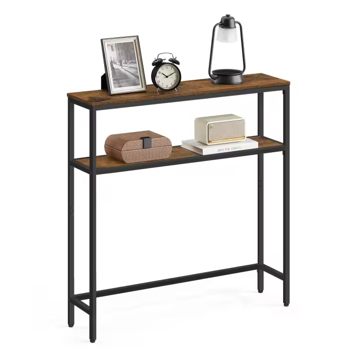 VASAGLE Mesa de Consola, Mesa Auxiliar Estrecha, 20 x 80 x 80 cm, Mesa de Entrada Moderna con 2 Estantes, para Sala de Estar, Dormitorio, Blanco Mármol y Negro Tinta /Gris Carbón y Negro Tinta/Greige Mélange y Negro Tinta/ Marrón Rústico y Negro Tinta - 1