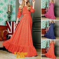VONDA Vestido Bohemio Para Mujer Con Puntos Maxi Verano Hombros Descubiertos Largo De Manga Media Casual Suéter Estampado Fiesta - details 1