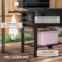 Parrilla de Carbón para Barbacoa de Jardín con Tapa Hermética, Rejilla Ajustable, Ahumador Integrado, Placa Caldera, Estante Lateral y Carro with Ruedas Resistentes - Estructura de Metal Durable - details 2