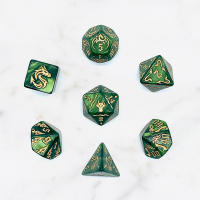 Juego De Dados Poliedros DND Con Dragón Verde Impreso Y Dos Tonos Para Juegos RPG Y D&D (7PCs) Con Bolsa OPP Blanca - details 0