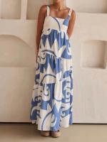 Vestido De Impresión Casual Para Mujeres Primavera Y Verano Sin Mangas Cuello Cuadrado Largo Hasta El Tobillo Polyester - details 0