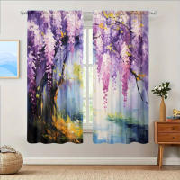2pcs Cortina De Pintura Al Aire Libre De Florecillas De Wisteria Para Decoración Del Hogar Tratamiento De Ventana Para Dormitorio Oficina Cocina Material 100% Poliéster - details 5