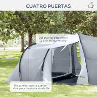 Outsunny Tienda de Campaña Familiar para 4-6 Personas Tienda de Camping Plegable con 2 Ventanas y Bolsa de Transporte Impermeable Anti-UV para Senderismo 590x245x193 cm Gris - details 4
