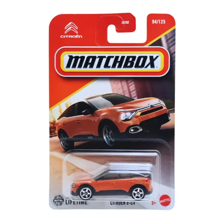MATCHBOX - Coche Citroën E-C4 - 1:64 - Mattel - Una miniatura que combina diseño moderno e innovación, perfecta para coleccionistas - Con detalles realistas, decoraciones auténticas y ruedas reales en movimiento -  Recomendado para mayores de 4 años - 1