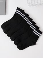 Conjunto De 6 Pares De Medias De Manga Media Para Mujer En Negro Y Blanco Absorbentes De Sudor Transpirables Y Versátiles - details 1