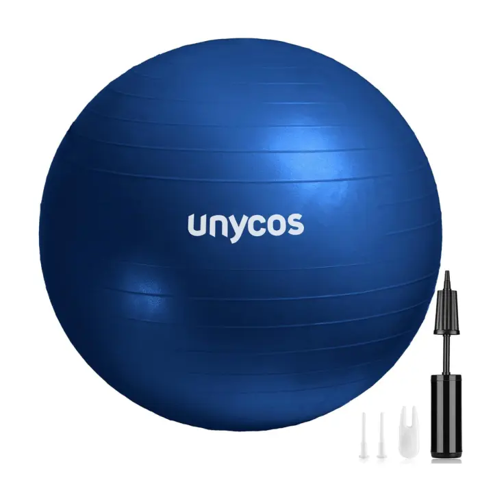 Pelota de Ejercicios Antiexplosión UNYCOS con Inflador Incluido, Tapones y Quita Tapón, Fitness, Pilates, Yoga, Embarazo y Equilibrio - 1