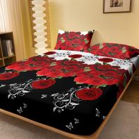 Sábana De Cama Con Patrón De Rosa Roja Delicado 1 Pieza Sábana De Cama Con Estampado Resistente Al Polvo Para Dormitorio - details 1