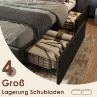 Cama Doble Tapizada 160x200 cm con Cabecera Ajustable + 4 Cajones + Tira LED RGB + Colchón Incluido-Diseño Functional PU Negro - details 1