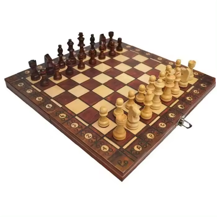 Tablero de ajedrez plegable magnético 3 en 1, tablero de ajedrez plegable de madera marrón sin agujeros, juego de 24 x 24 cm - 1