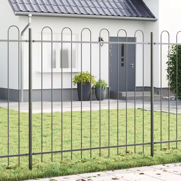 Cerca de Jardín vidaXL con Parte Superior en Arco Gris de 3,4x1,5 m de Acero - 1