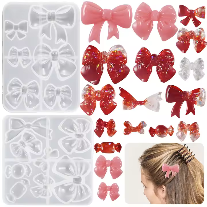 Molde De Silicona Para Pegatinas De Cabello Con Clip Epoxy Resina DIY Flores Nudo De Cinta Múltiples Uso Para Joyería Y Artesanías - 1