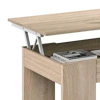 Mesa de Centro Elevable, Mesita de Salón o Comedor, Modelo LC, Acabado en Color Blanco Artik y Roble Canadian, Medidas: 100 cm (Ancho) x 50 cm (Fondo) x 45-56 cm (Alto) - details 2
