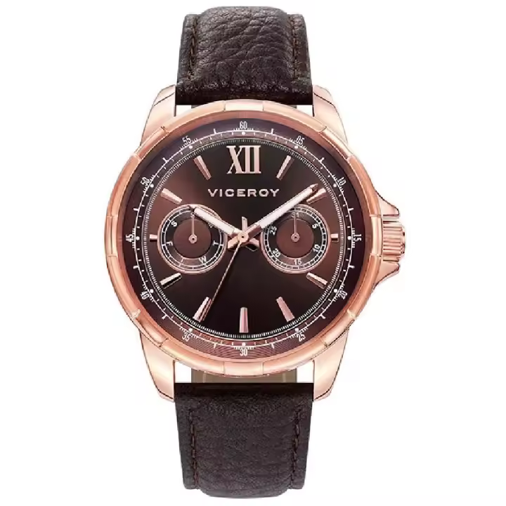 VICEROY Reloj Caballero Caja acero rose Calendario Correa piel marron Esfera marron 2 Años garantia - 1