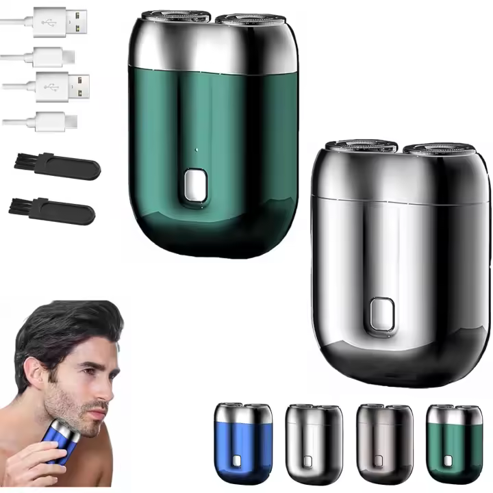 Maquinilla de afeitar eléctrica mini, afeitadora portátil IPX-7 resistente al agua para hombre (verde y plateada) - 1