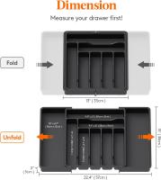 Organizador de cajones para cubiertos, organizador de utensilios expandible para cajones de cocina, bandeja ajustable para  black - details 0