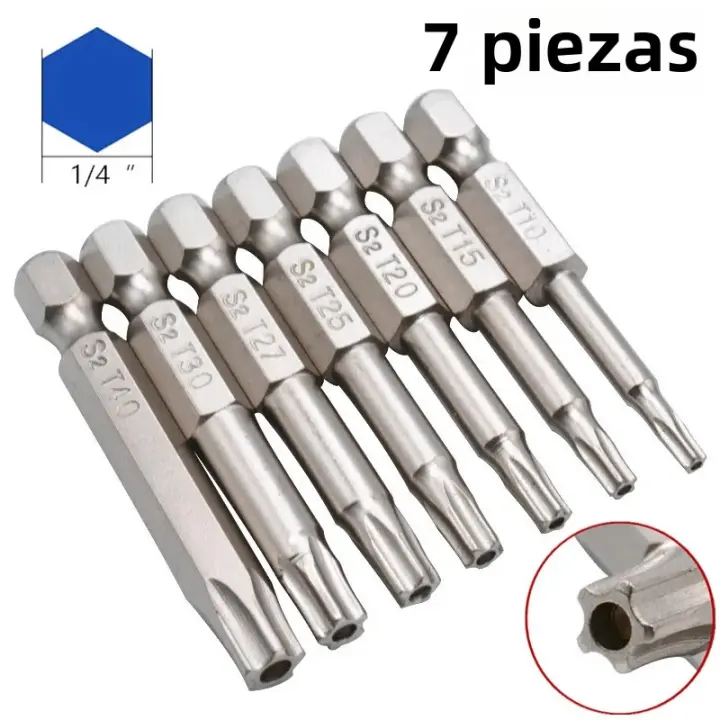 Juego De 7 Bits Estelares Resistente Al Amontonamiento Con Rosca Hexagonal De 1/4' Acero S2 Enchufado De Níquel Longitud De 5cm - 1