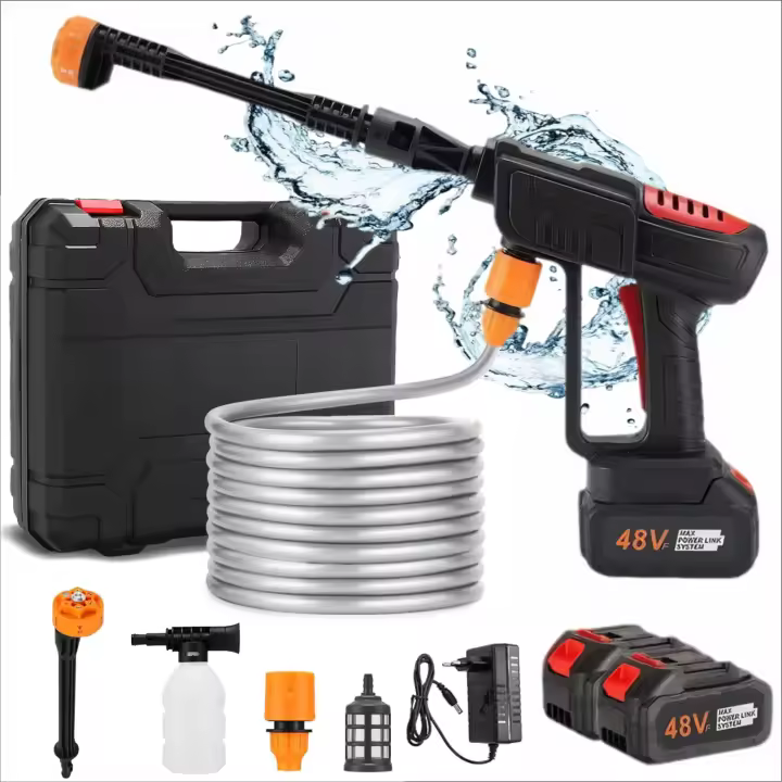 Wonduu Hidrolimpiadora Portátil 48Vf con 2 Baterías | Pistola de Alta Presión Inalámbrica 6000mAh | Limpieza de Coches, Ventanas, Jardines y Piscinas | Ligera y Recargable con Accesorios - 1