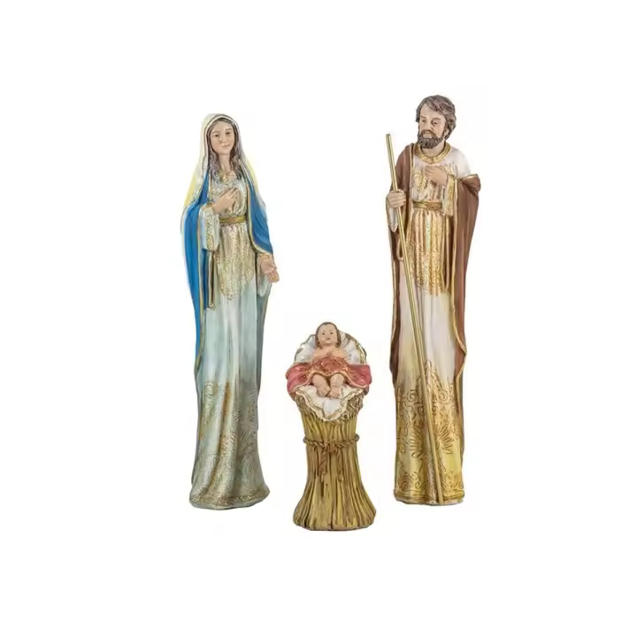 Nacimiento Misterio Navidad Moderno 3 piezas 25cm. alargadas San José Niño Jesús Virgen María resina - 1