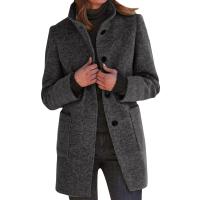 Chaqueta De Lana Para Mujer Con Bolsillos Cuello Lapel Larga Casual Invierno Abrigo Elegante De Color Sólido Talla plus - details 6
