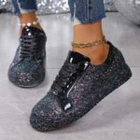 Zapato Casual Para Mujer Magnífico En Plata Con Cordones Cómodo Tallas Grandes Moda 2024 Material Superior PU Zapatos Planos - details 4