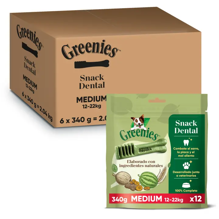 Greenies Snack Dental 100% Natural para Perros Medianos (Pack de 6 x 340g) - 1