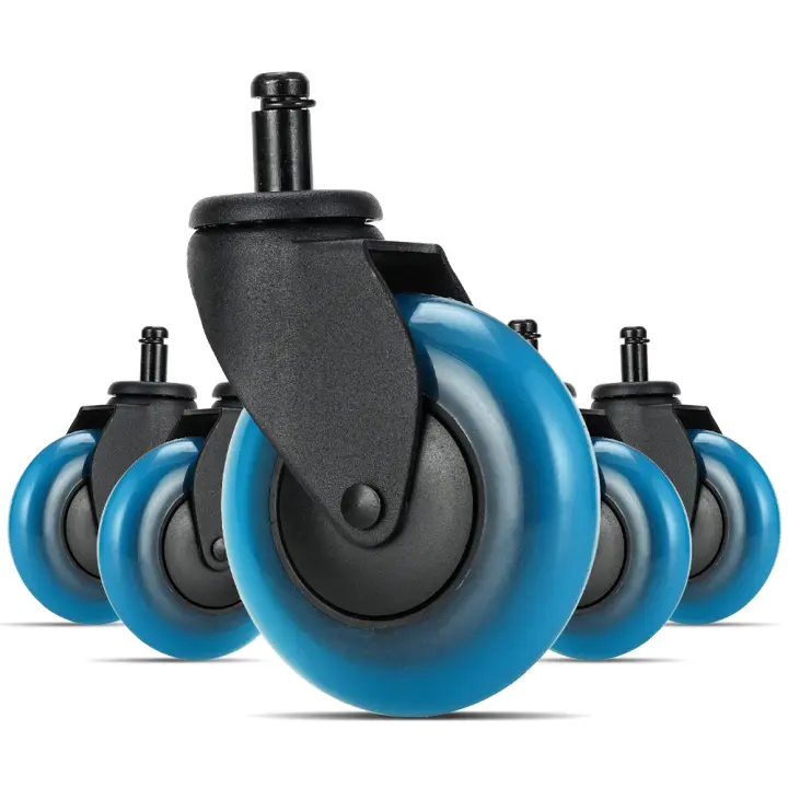 NAIERDI 5PCS Ruedas De Poliuretano Azul Para Silla De Oficina 3 Pulgadas Ruedas De Goma Suave Para Muebles Rollos Seguros - 1
