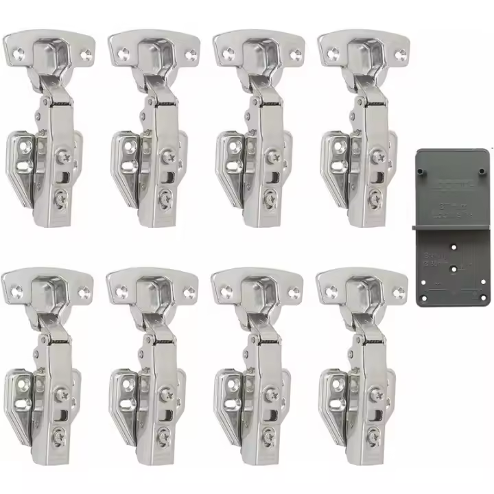 Bisagras superpuestas completas de 110 grados con amortiguador incorporado, mecanismo de cierre automático, bisagra para gabinetes de puertas de cocina, paquete de 8 - 1