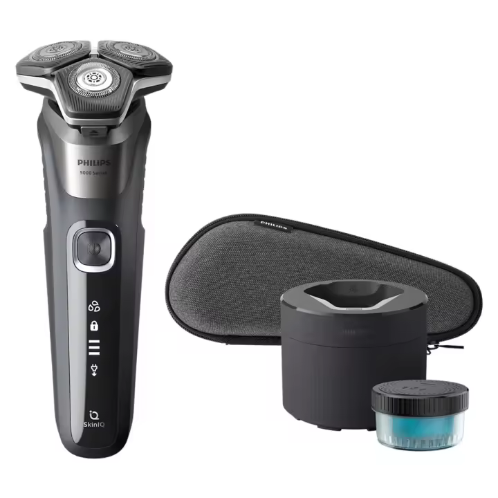 PHILIPS S5887/50 Afeitadora eléctrica Seco y Mojado, Shaver Series 5000, Base de limpieza, Cable de carga, Estuche de viaje, 1 hora de uso, color Gris Oscuro - 1